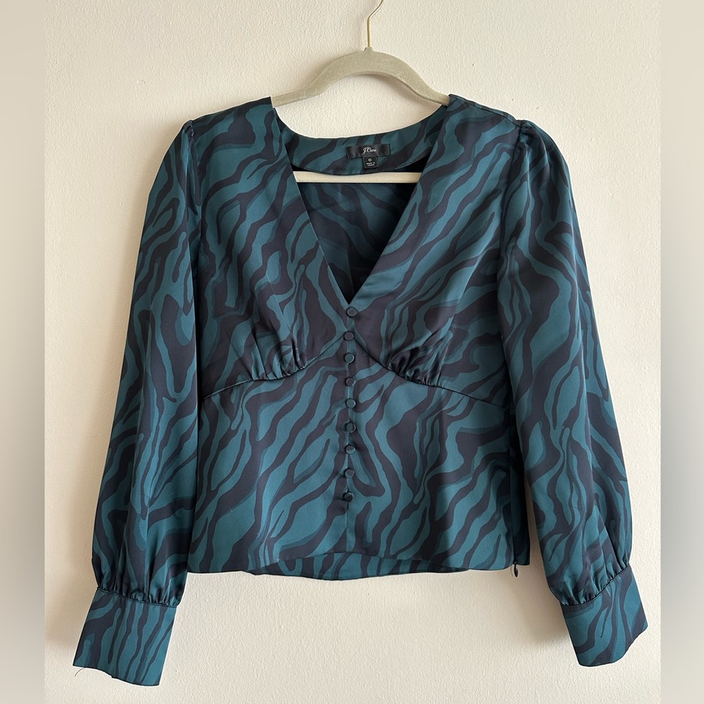 J.Crew Animal Print Green Black Blouse